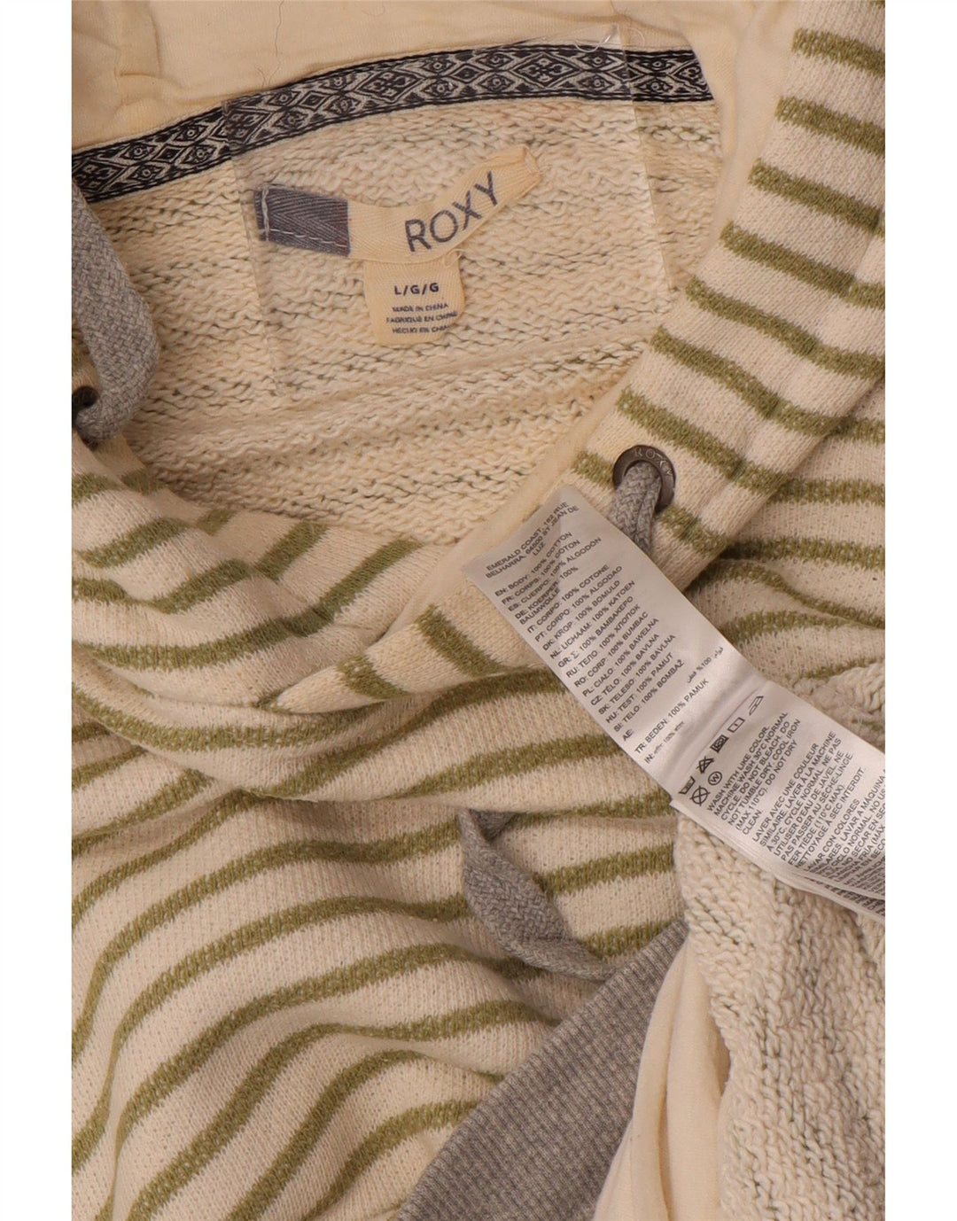 Женский джемпер с капюшоном оверсайз ROXY UK 16, хлопок в большую белую полоску