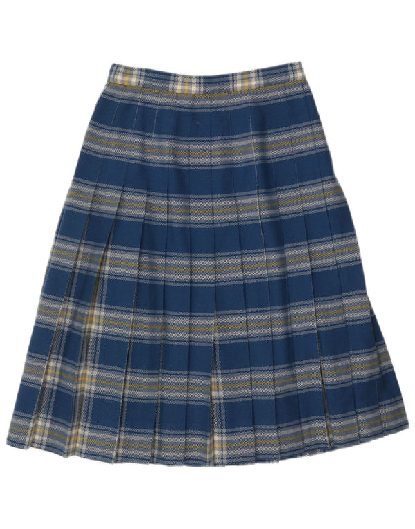 ВИНТАЖНАЯ женская плиссированная юбка-трапеция с высокой талией W26, маленькая синяя клетка