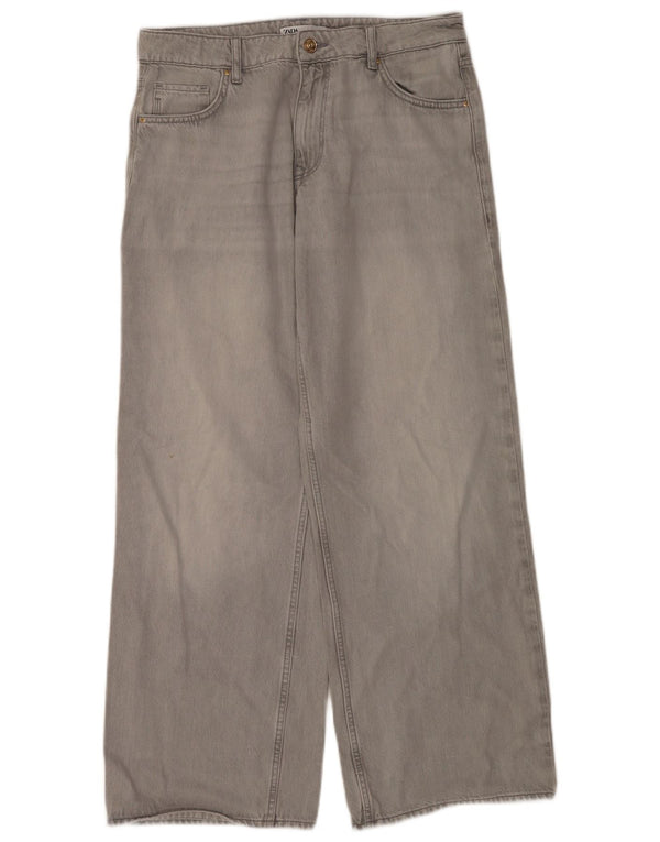 Женские широкие джинсы Zara EU 38, маленькие W28 L32, серый хлопок
