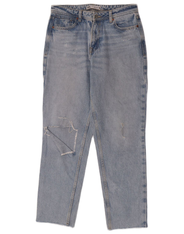 Женские потертые джинсы с высокой талией Zara EU 34 2XS W24 L27, синий хлопок