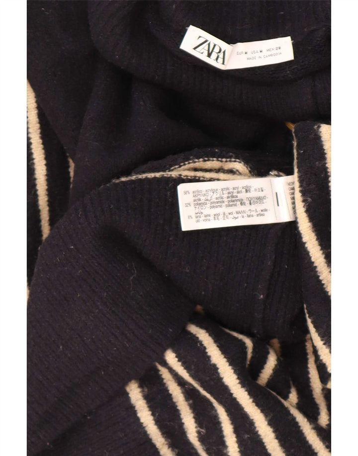 Женский джемпер с воротником на пуговицах Zara UK 14, средний темно-синий в полоску