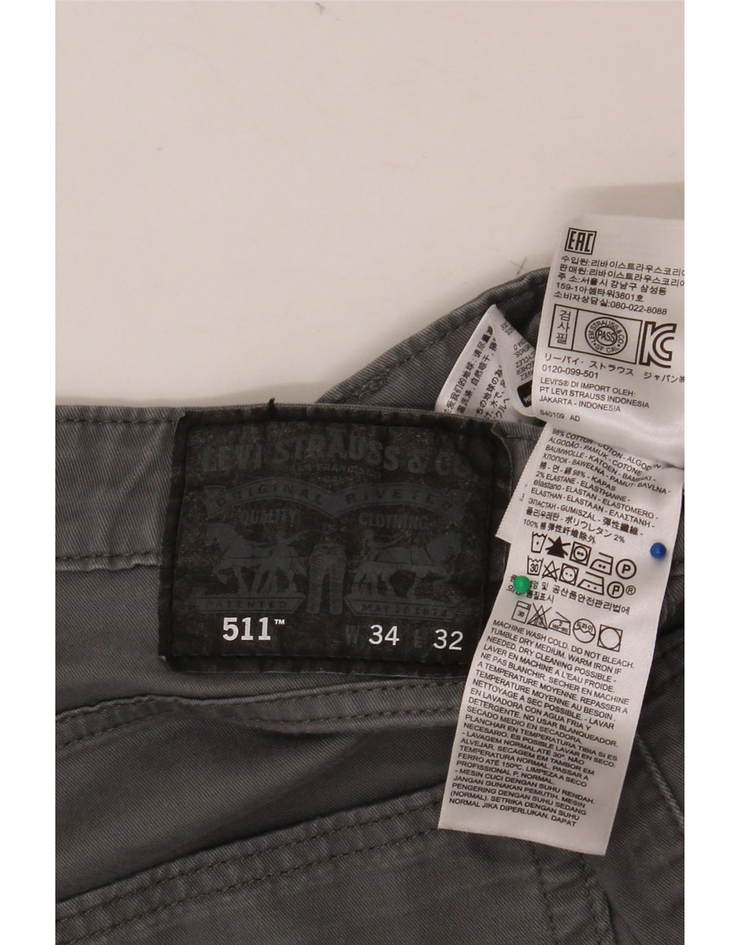 Мужские брюки-чиносы LEVI'S 511 Slim W34 L32 Серые хлопковые