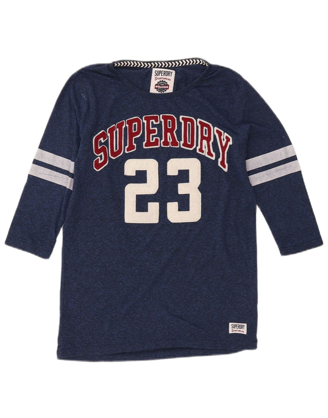 SUPERDRY Женский топ с рисунком, рукавом 3/4, Великобритания 2 2XS, темно-синий, полиэстер