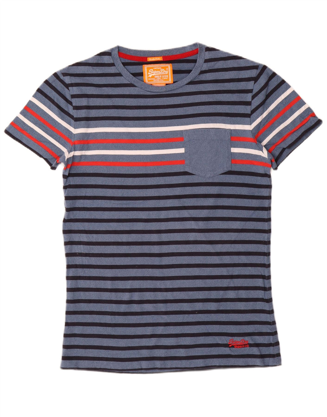 Superdry Мужская футболка из хлопка среднего размера, темно-синяя полоска