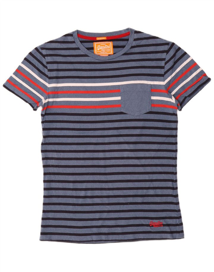 Superdry Мужская футболка из хлопка среднего размера, темно-синяя полоска