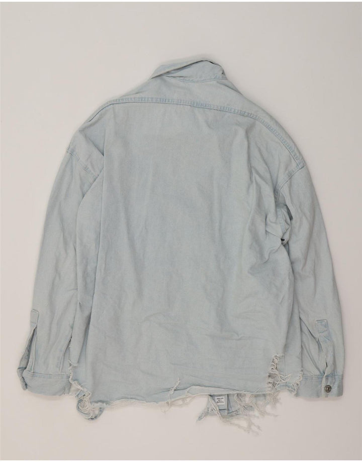 Женская джинсовая рубашка оверсайз ZARA UK 10, маленький синий хлопок