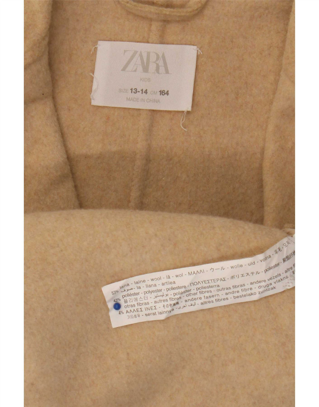 Двубортное пальто Zara для девочек 13–14 лет, бежевое шерстяное пальто