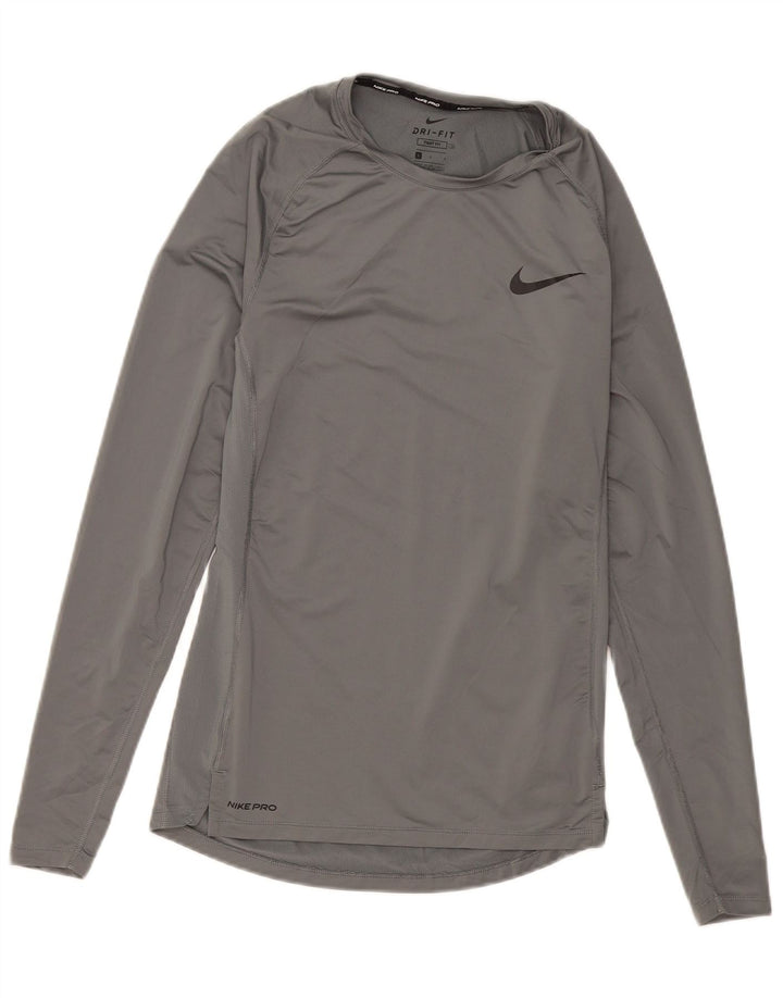 Мужской обтягивающий топ Nike с длинным рукавом, большой серый полиэстер