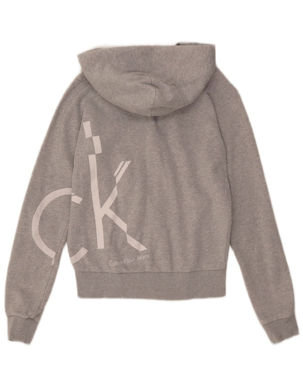 Calvin Klein Jeans Womens Graphic Zip Hoodie Sweater UK 10 Small Grey