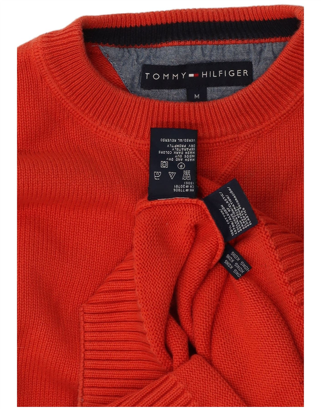 TOMMY HILFIGER Mens Crew Neck Jumper Sweater Medium Orange Cotton