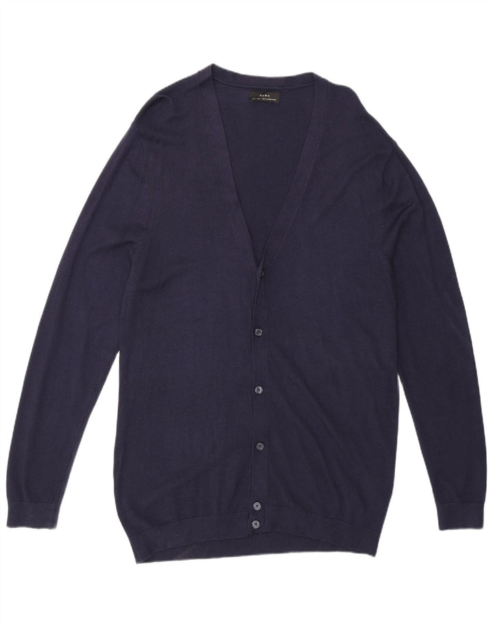 ZARA Mens Cardigan Sweater Large Navy Blue Viscose
