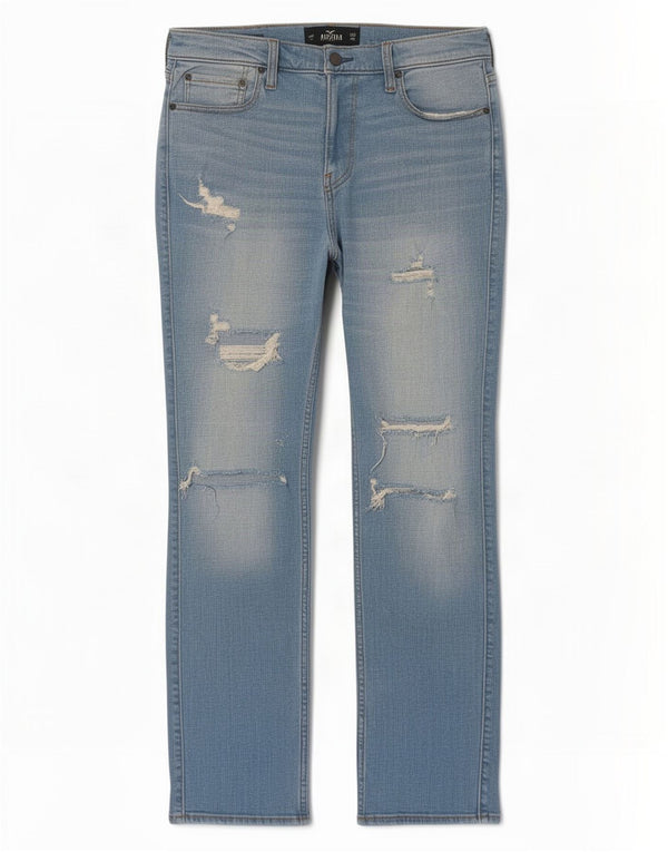 Мужские потертые узкие джинсы Hollister W33 L32, синий хлопок