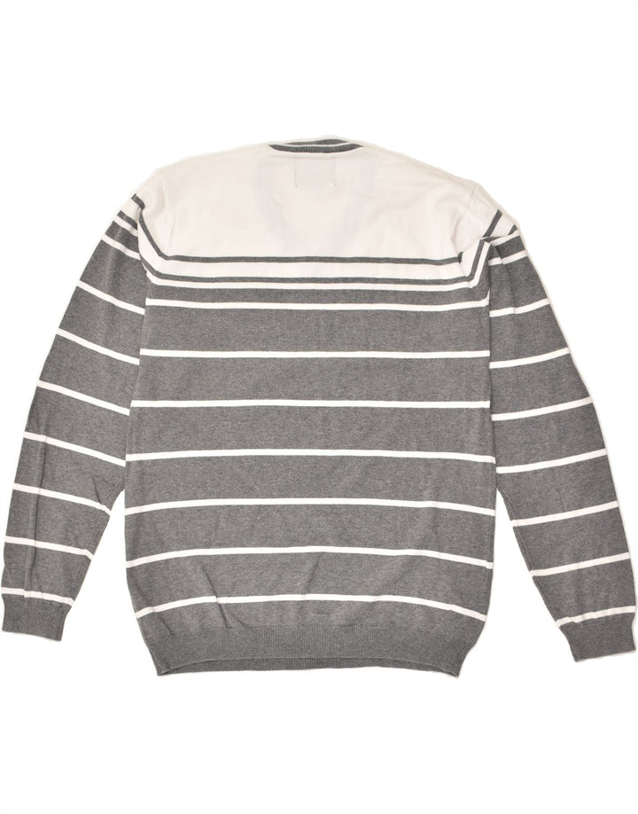 JACK & JONES Mens Slim Fit V-Neck Jumper Sweater XL Grey Striped | Vintage Jack & Jones | Thrift | Second-Hand Jack & Jones | Used Clothing | Messina Hembry 