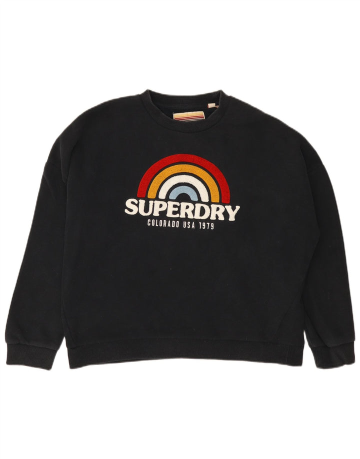 SUPERDRY Womens Crop Oversized Sweatshirt Jumper UK 12 Medium  Black
