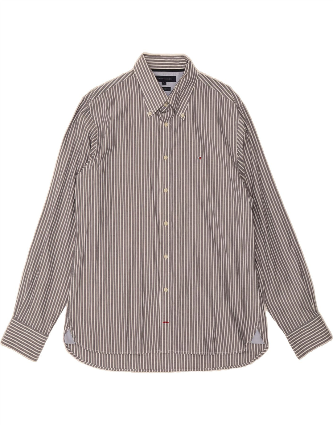 TOMMY HILFIGER Mens Shirt Large Grey Pinstripe Cotton Vintage Tommy Hilfiger and Second-Hand Tommy Hilfiger from Messina Hembry 