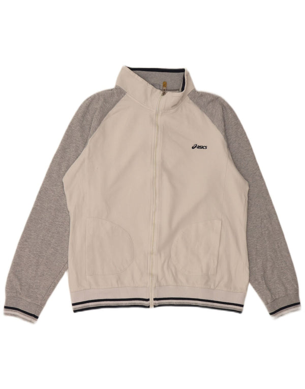 ASICS Womens Tracksuit Top Jacket UK 14 Medium Off White Colourblock
