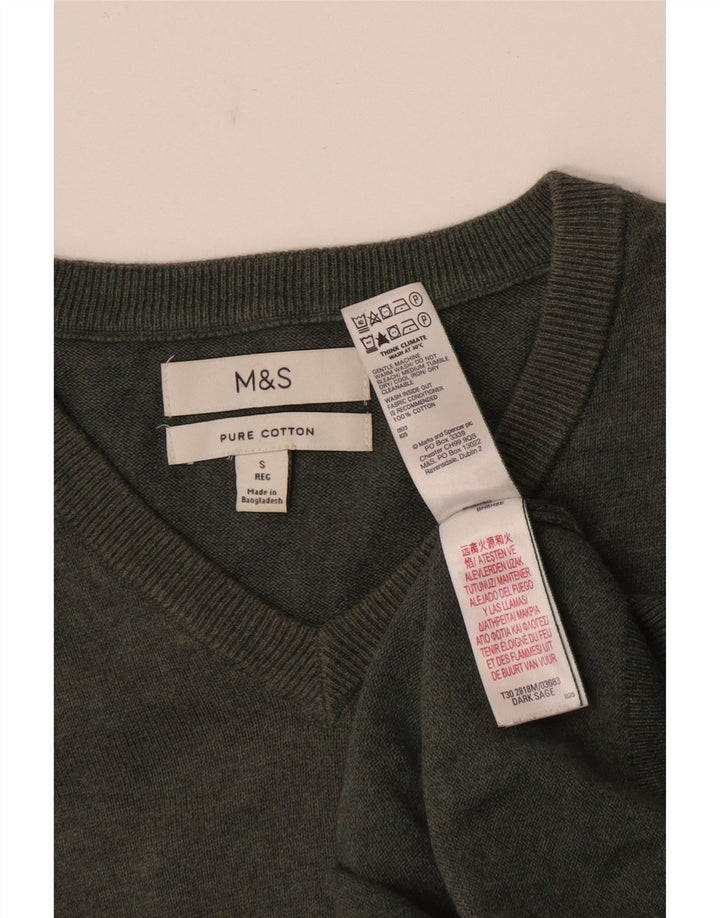 Мужской джемпер с v-образным вырезом Marks & Spencer, маленький хлопковый свитер цвета хаки