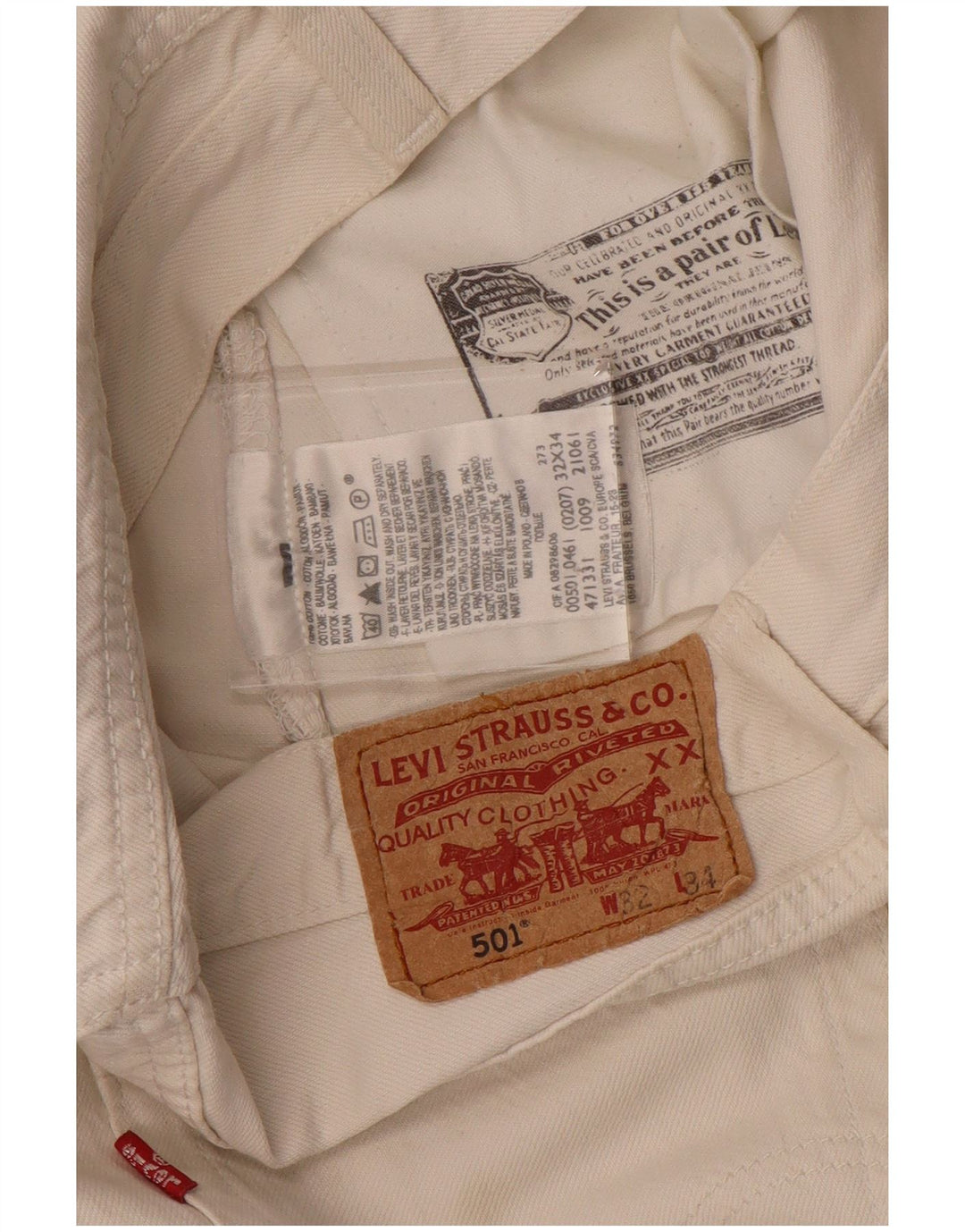 Мужские прямые джинсы Levi's 501 W32 L26, белый хлопок