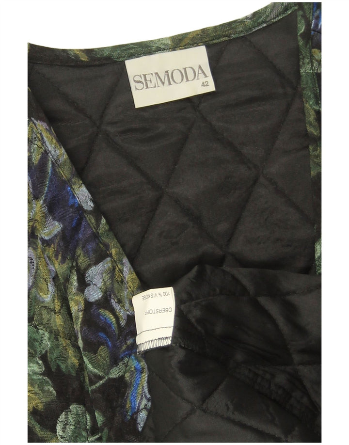 ВИНТАЖНЫЙ женский открытый стеганый жилет EU 42, большой черный цветочный вискоза