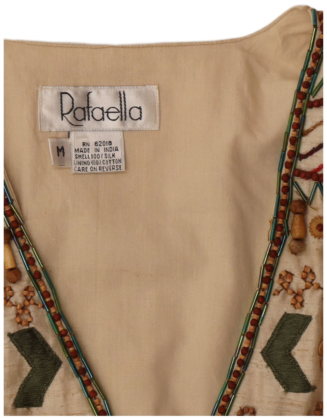 Винтажный женский жилет UK 14, средний бежевый, шелковый с геометрическим узором