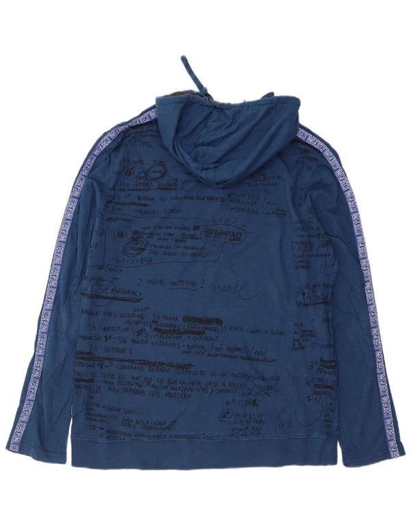 Мужской топ Desigual с капюшоном и графикой, длинный рукав, синий хлопок, размер XL