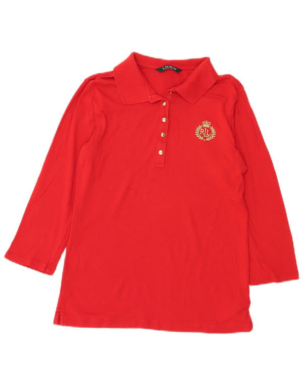 Женская рубашка поло с рукавом 3/4 Ralph Lauren UK 12, средний красный хлопок, красный цвет