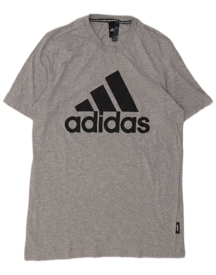 Мужская футболка ADIDAS с рисунком, хлопковый топ среднего серого цвета с крапинками