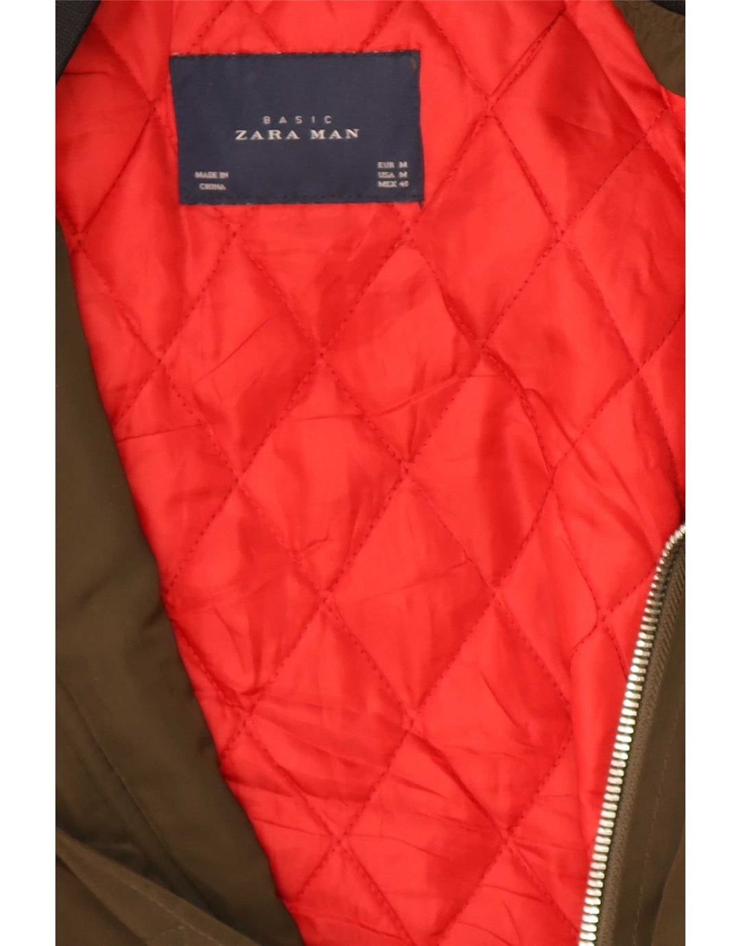 Мужская куртка-бомбер Zara UK 38, средний цвет хаки, полиэстер с цветными блоками