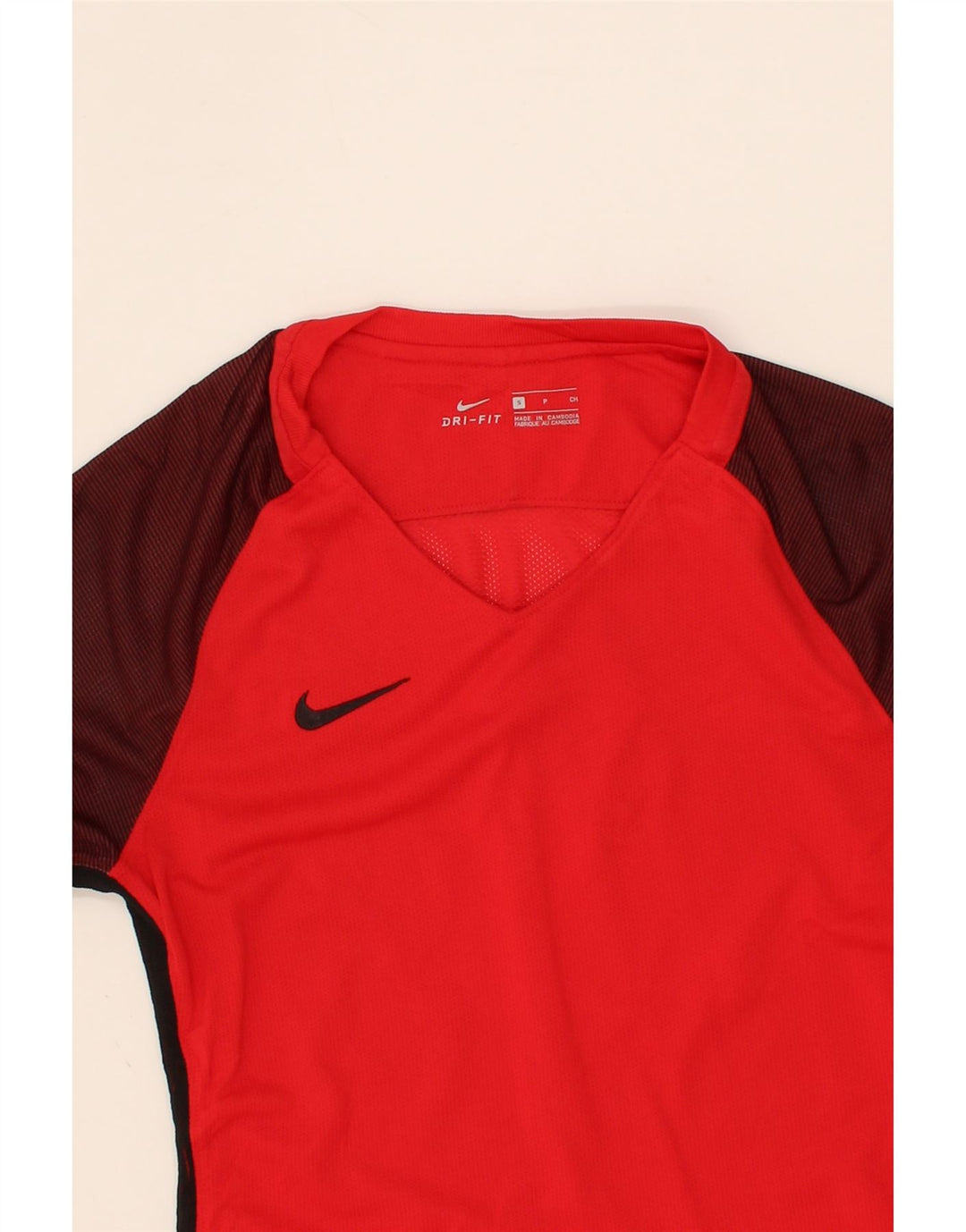 NIKE Womens Dri Fit T-Shirt Top UK 10 Small Red Colourblock Polyester Vintage Nike and Second-Hand Nike from Messina Hembry 