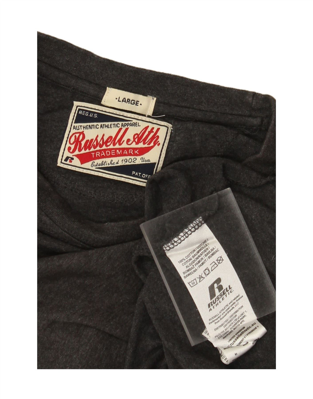 Мужской топ с рисунком Russell Athletic, большой серый хлопок с длинными рукавами