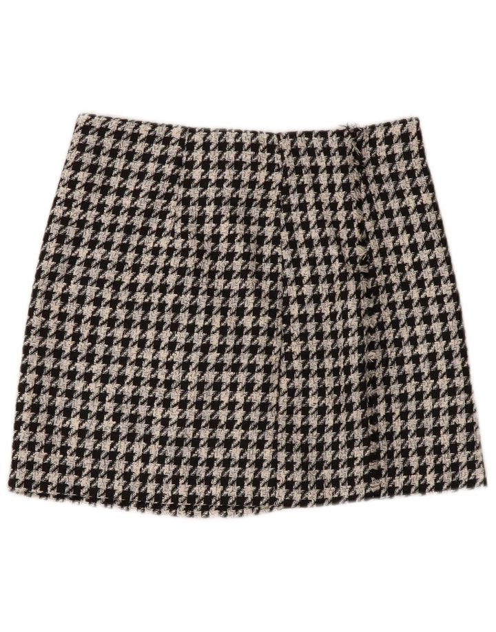 Женская мини-юбка Zara Small W26, черная, полиэстер с узором "гусиные лапки"