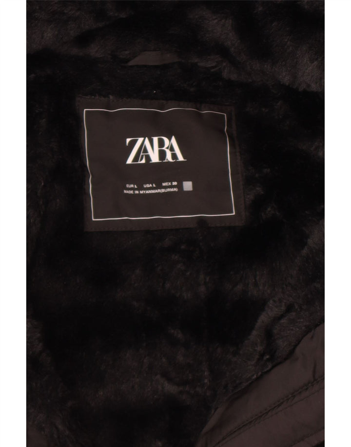 Женская стеганая куртка с капюшоном Zara UK 14, большая черная