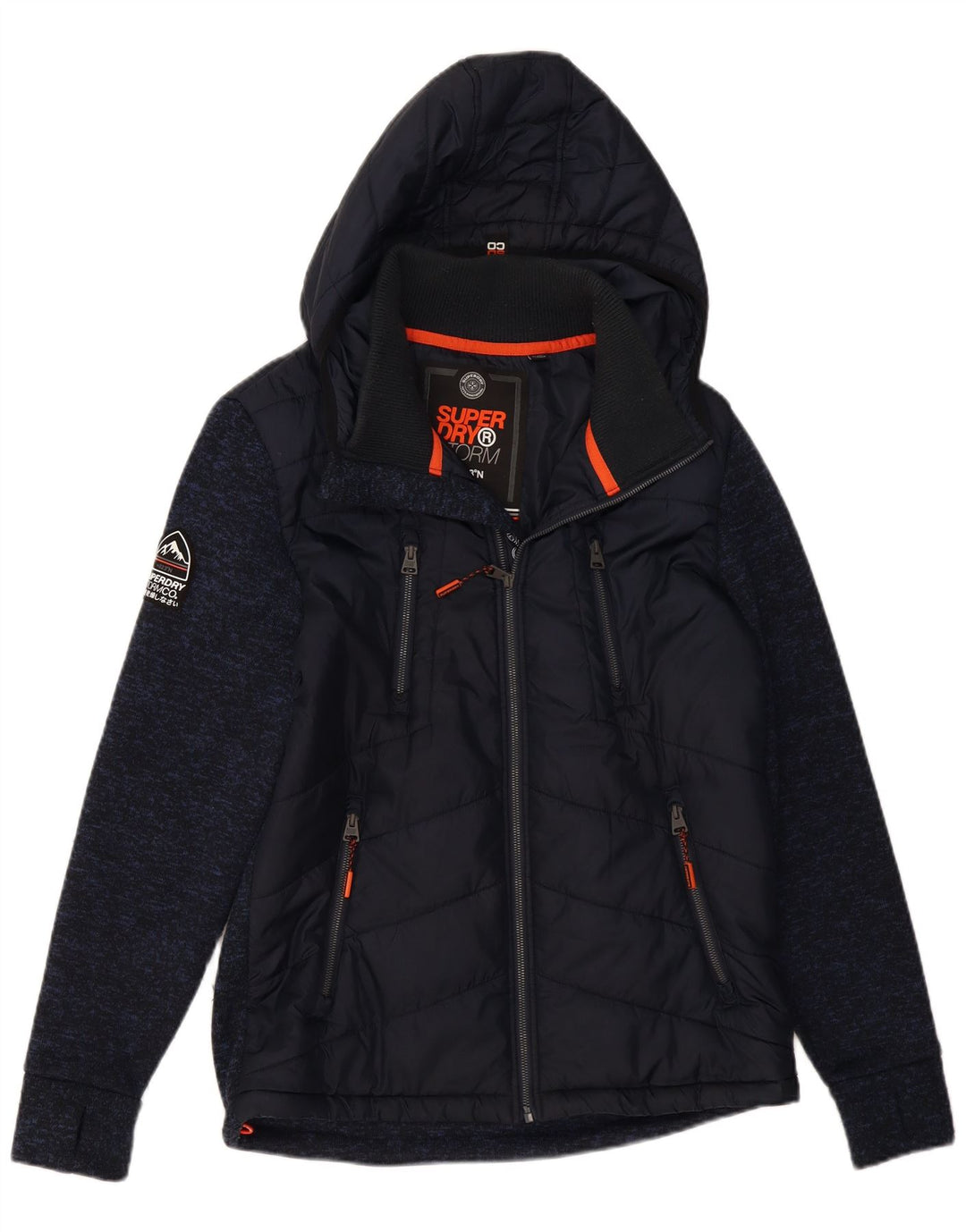 Мужская утепленная куртка с капюшоном Superdry UK 40, большой темно-синий полиэстер с крапинками