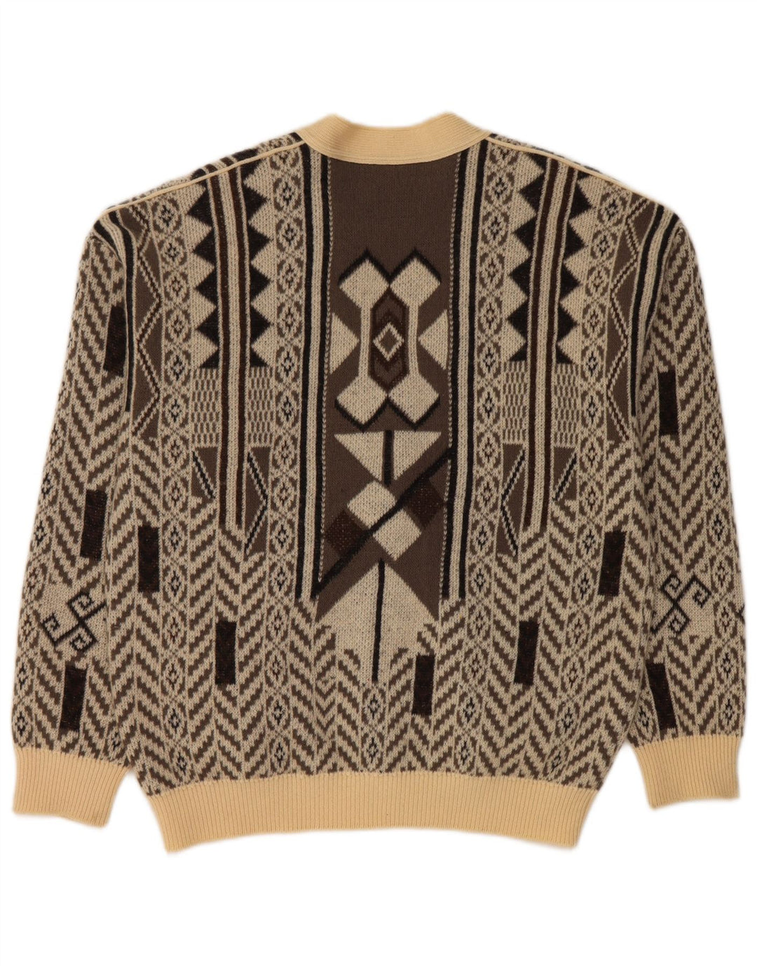 FALCARO Мужской кардиган-свитер IT 52 Большой Бежевый Шерсть с Геометрическим рисунком