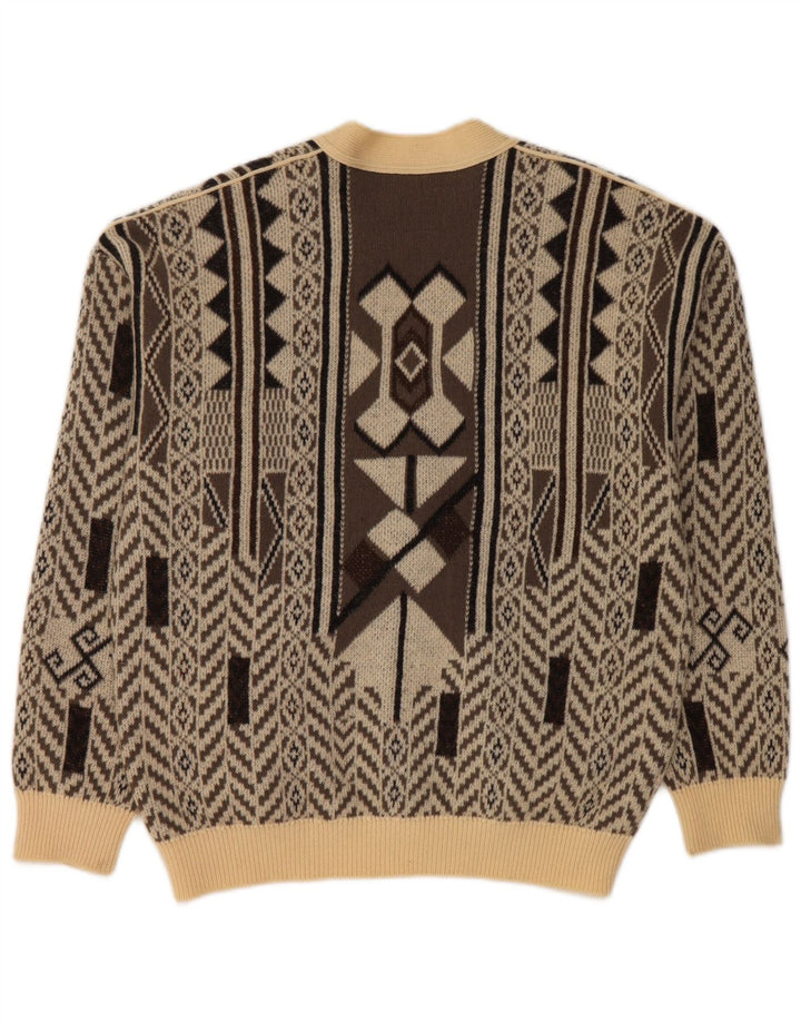 FALCARO Мужской кардиган-свитер IT 52 Большой Бежевый Шерсть с Геометрическим рисунком