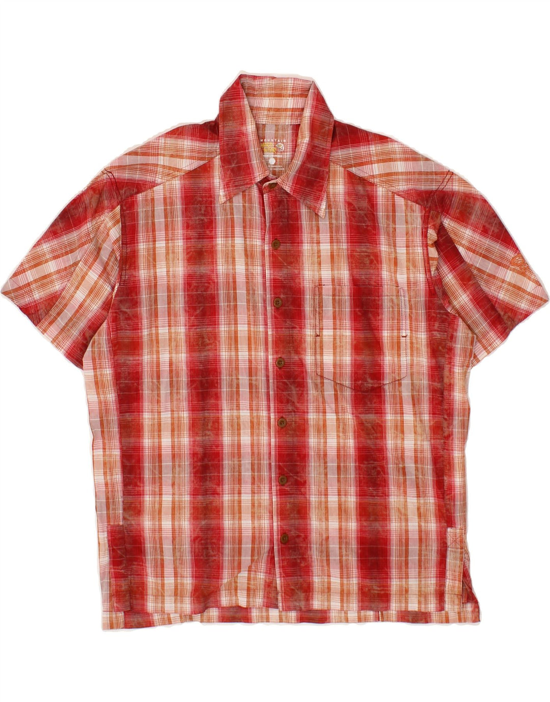 VINTAGE Mens Short Sleeve Shirt Medium Red Check Cotton Vintage Vintage and Second-Hand Vintage from Messina Hembry 