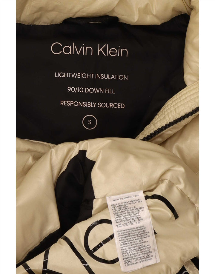 Calvin Klein Женская стеганая куртка с графическим рисунком UK 10, маленькая белая с цветными блоками