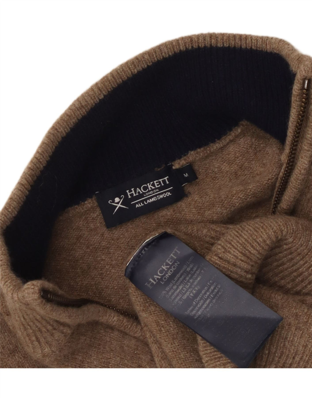 Женский свитер Hackett с воротником на молнии, Великобритания 14, средний коричневый цвет из овечьей шерсти