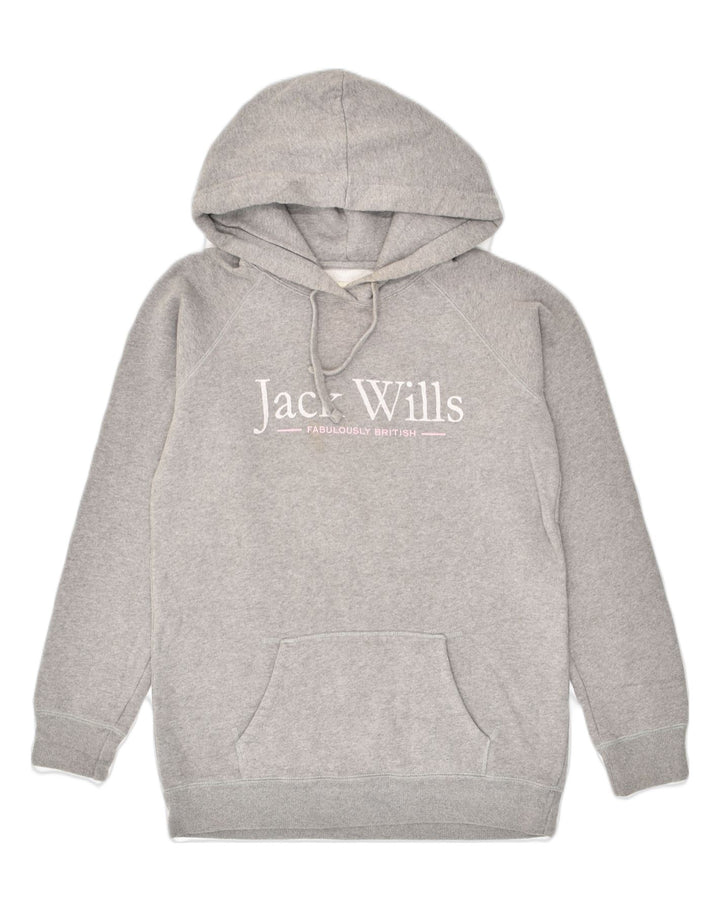 JACK WILLS Womens Graphic Hoodie Jumper UK 10 Small  Grey Cotton | Vintage Jack Wills | Thrift | Second-Hand Jack Wills | Used Clothing | Messina Hembry 