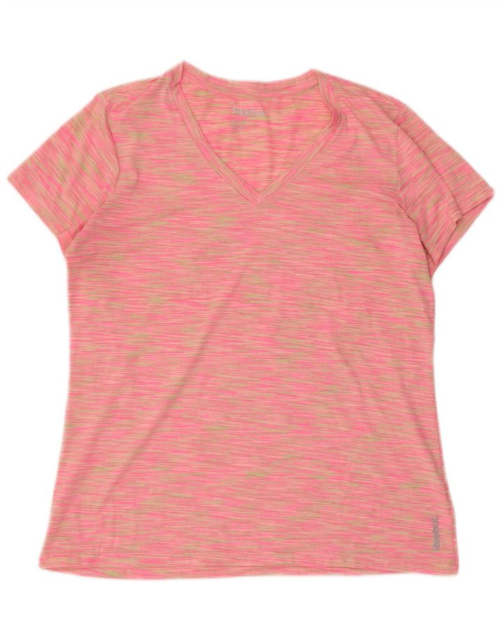 REEBOK Womens T-Shirt Top UK 14 Large Pink Pinstripe Polyester