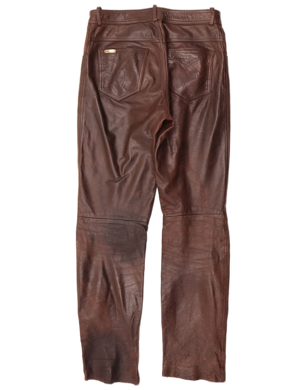 LINUS Mens Straight Leather Trousers W32 L33  Brown Leather