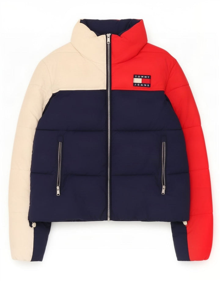 Женская стеганая куртка Tommy Hilfiger UK 14, средний темно-синий с цветными блоками