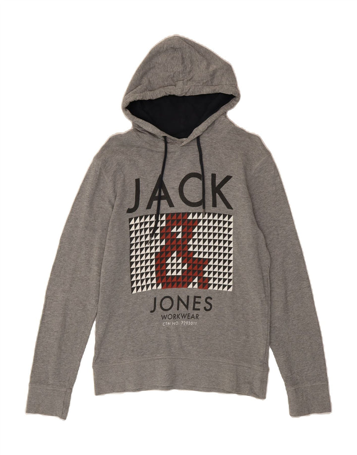 JACK & JONES Mens Graphic Hoodie Jumper Medium Grey Cotton Vintage Jack & Jones and Second-Hand Jack & Jones from Messina Hembry 