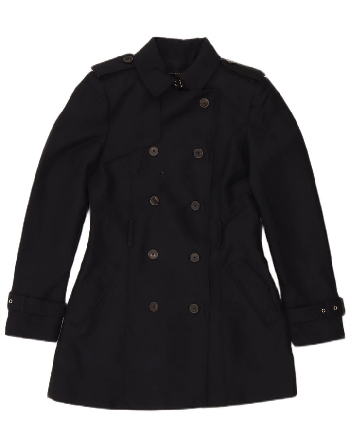 Женский двубортный тренч Zara UK 10, темно-синий, полиэстер, маленький размер