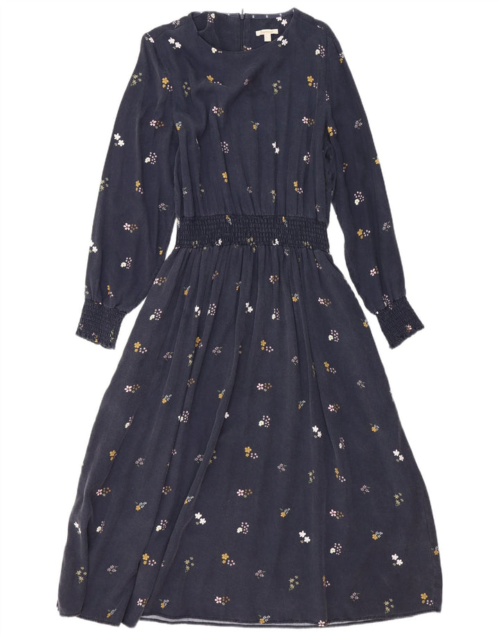 BARBOUR Womens Long Sleeve A-Line Dress UK 12 Medium  Navy Blue Floral