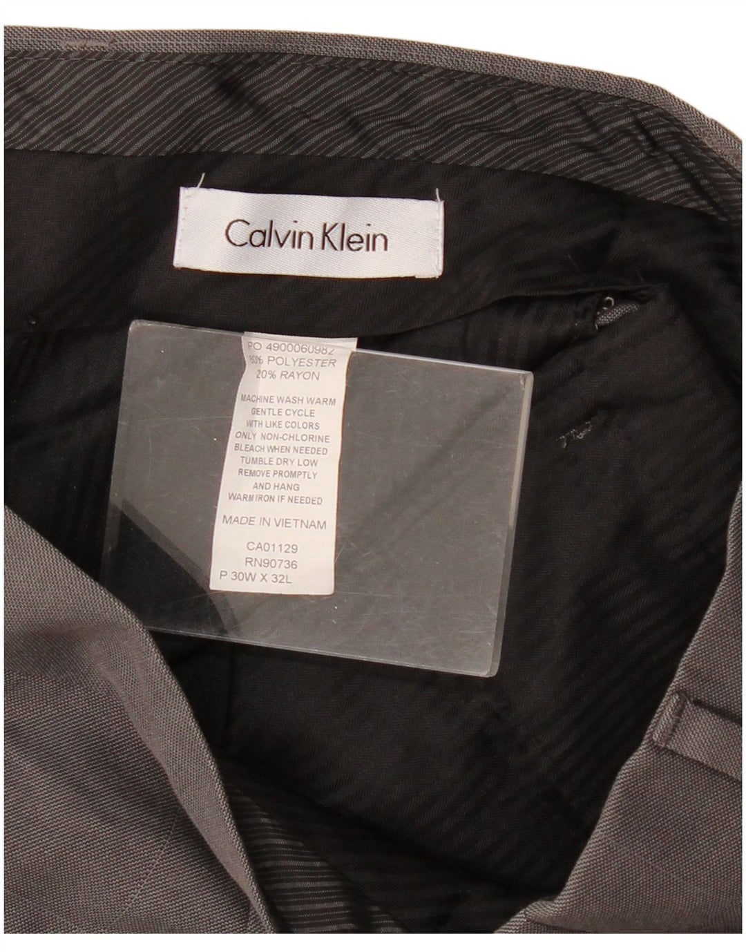 Мужские прямые костюмные брюки CALVIN KLEIN W30 L32, серые, полиэстер в клетку