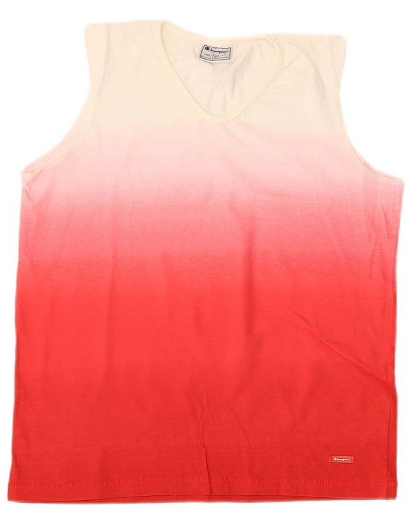 CHAMPION Womens Vest Top UK 12 Medium Red Colourblock Cotton