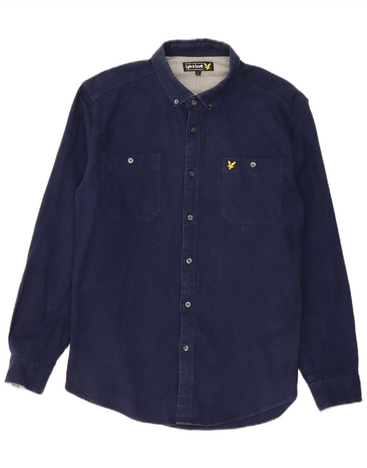 Мужская рубашка Lyle & Scott, темно-синяя, хлопковая, большая