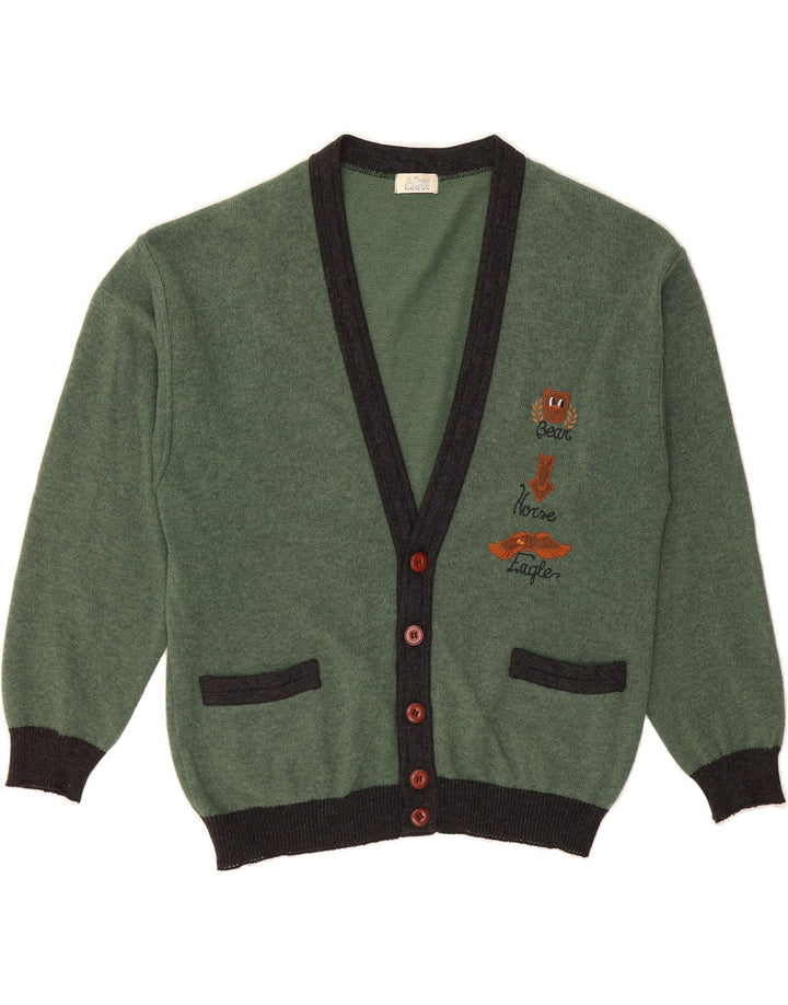 ALBA MODA Mens Cardigan Sweater IT 48 Medium Green Lambswool Vintage Alba Moda and Second-Hand Alba Moda from Messina Hembry 