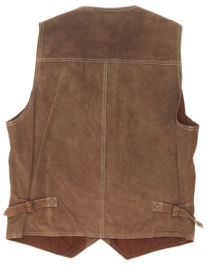 Винтажный мужской замшевый жилет среднего коричневого цвета из кожи
